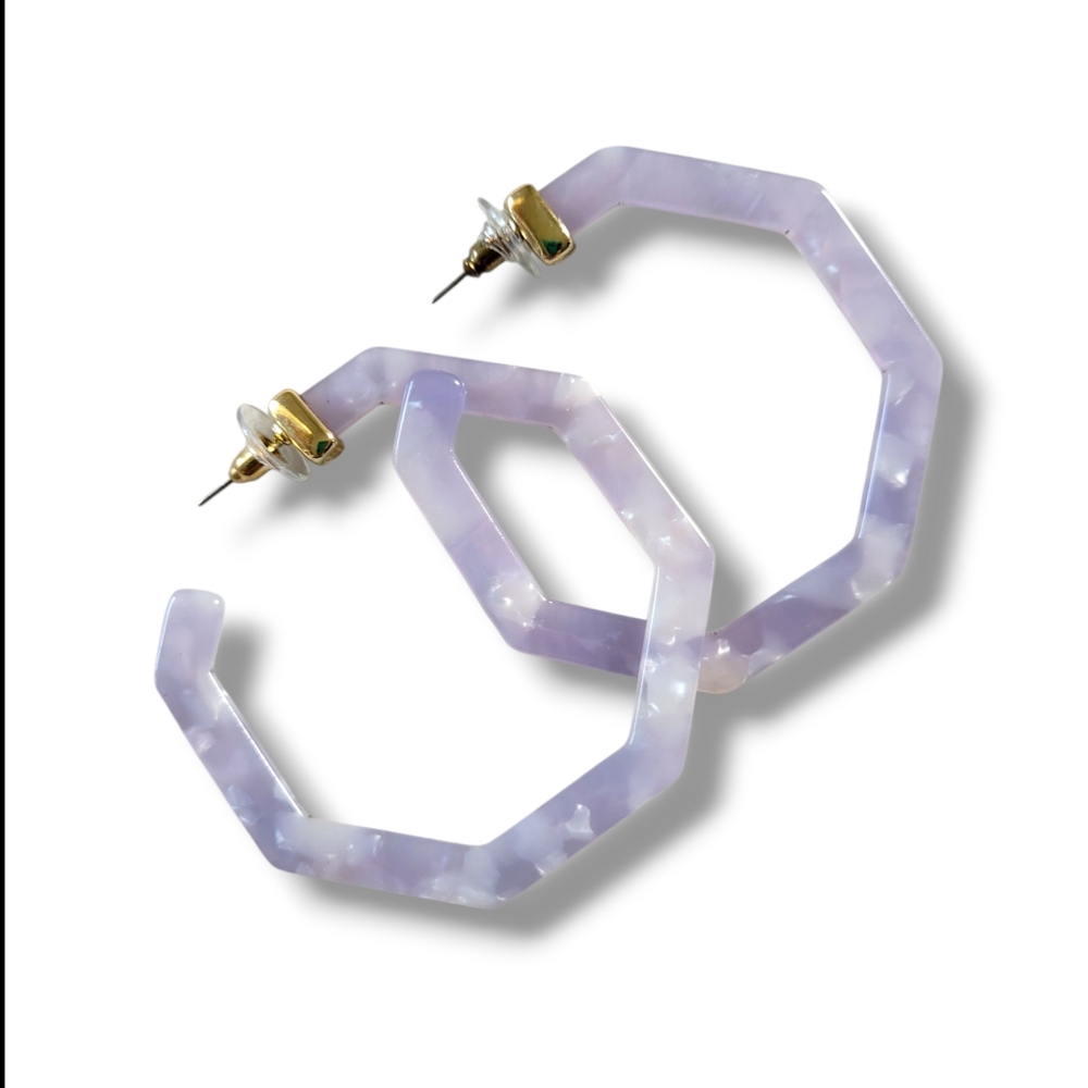 NWOT Various Pretty Hexagonal Open Hoop Resin Earrings [Lot of 4] - Picture 4 of 10